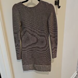 Moda International Taupe and Silver Striped Mini Dress